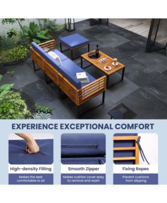 5-Piece Patio Acacia Wood Chair Set with Ottoman and Coffee Table