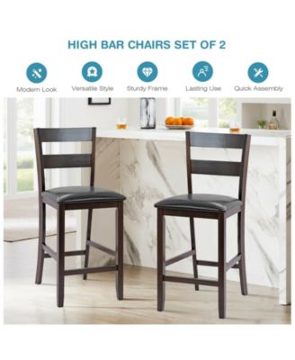2-Pieces Upholstered Bar Stools Counter Height Chairs with PU Leather Cover