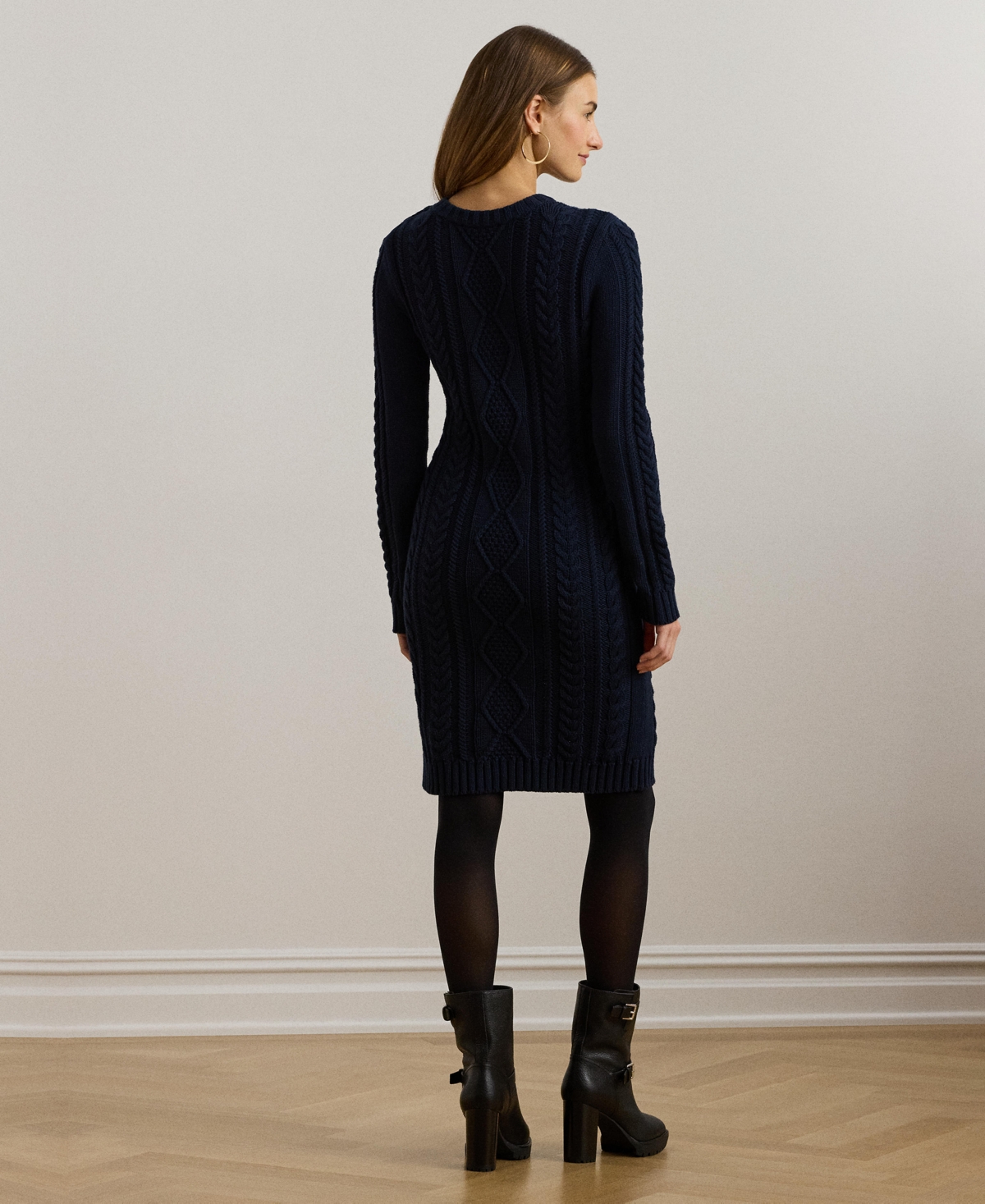 Lauren Ralph Lauren Women's Button-Trim Aran-Knit Sweater Dress