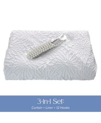 Starburst Water Repellent Crinkle Shower Curtain with Snap-in Liner and Hooks Set, 71"X72"