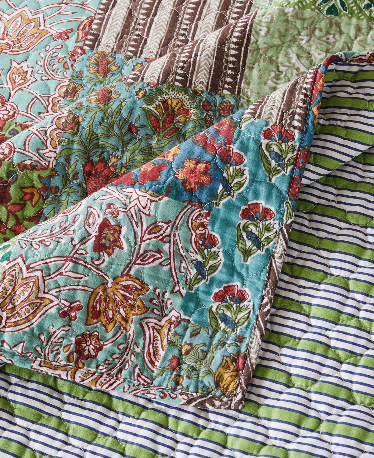 Greenland Home Fashions Jasmin Vintage Boho Reversible 3-pc. Quilt Set, Full/queen In Jade
