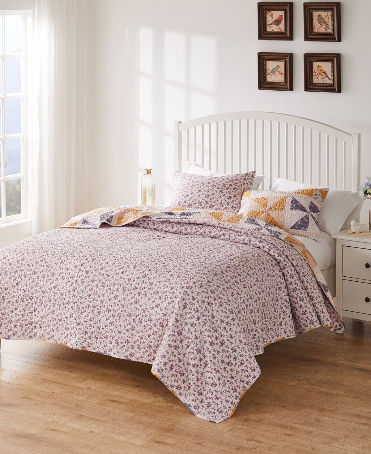 Greenland Home Fashions Pinwheel Posey Reversible 3-pc. Quilt Set, King In Peach