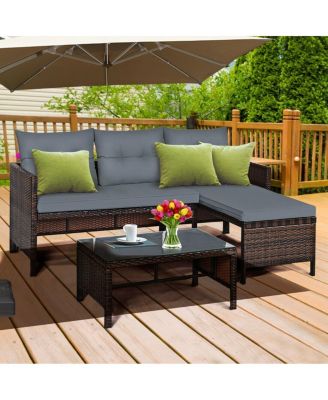 3 Pieces Outdoor Patio Corner Rattan Sofa Set-Grey