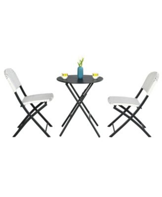 3 Pieces Patio Rattan Bistro Set with Round Dining Table and 2 Chairs