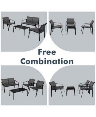 4 Pieces Patio Furniture Set with Armrest Loveseat Sofas and Glass Table Deck