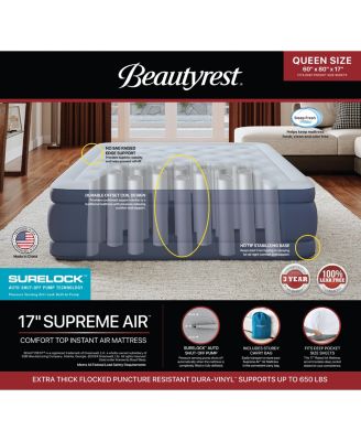 17" Supreme Air Comfort Top Air Mattress with Built-in SureLock Pump and Auto Shut-Off, Full Size, Puncture-Resistant Dura-Vinyl, Raised Edge Support, 100% Leak-Free, 3-Year Warranty, Supports 650 lbs