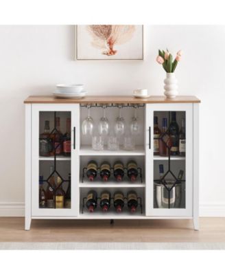 Wine Bar Cabinet with LED Light, Home Coffee Cabinet with Wine and Glass Rack, Kitchen Buffet Sideboard with Storage Cabinet&Drawers