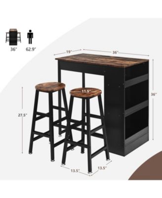 3 Pieces Bar Table Set with Storage
