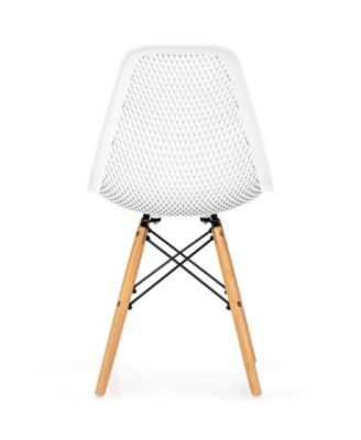 4 Pieces Modern Plastic Hollow Chair Set with Wood Leg