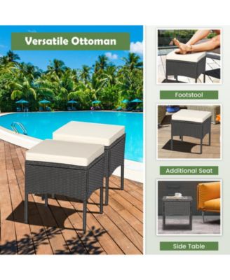 5 Pieces Outdoor Wicker Sofa Set with Coffee Table and 2 Ottomans