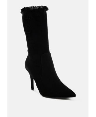 Womens Himkok Distressed Denim Mid-Calf Boots