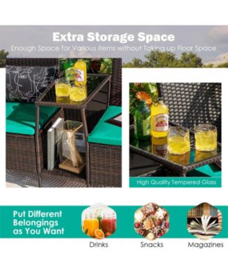 Rattan Patio Conversation Set Cushioned with Glass Table