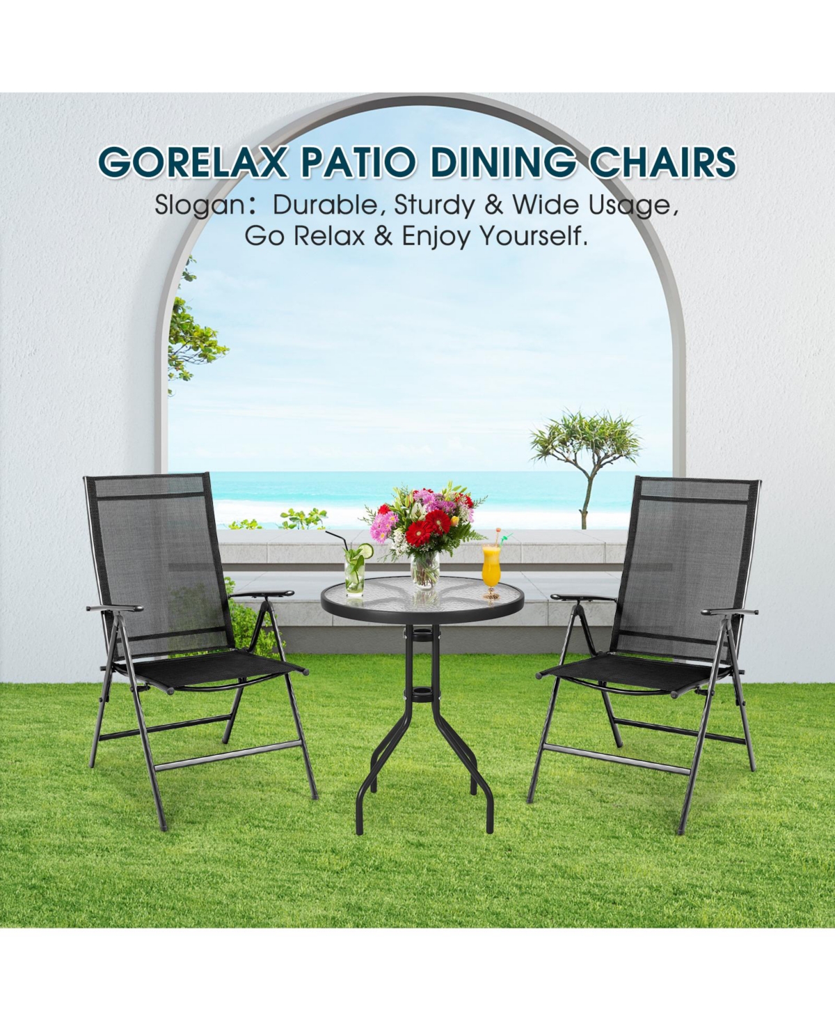 Sugift Set of 2 Adjustable Portable Patio Folding Dining Chair Recliners
