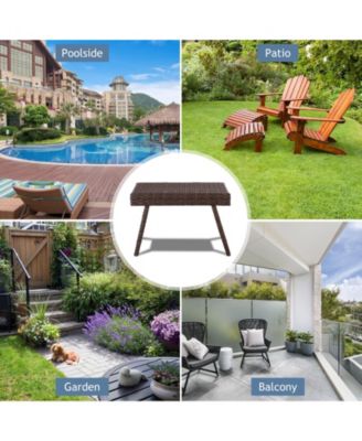 Folding PE Rattan Side Coffee Table Patio Garden Furniture