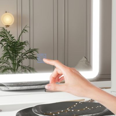 5-Drawers White Makeup Vanity Sets Dressing Table Sets with LED Dimmable Mirror, Stool and 3-Tier Storage Shelves