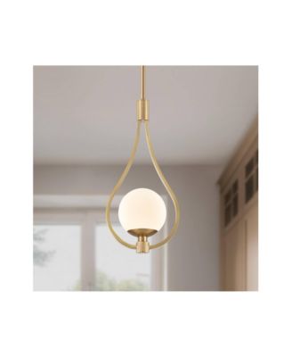 Kosta 8" Mid Century Modern Pendant Ceiling Light Fixture Dining Room Over Table Kitchen Island Foyer Hanging Teardrop LED Dimmable Warm Gold Finish White Glass Hallway Mini