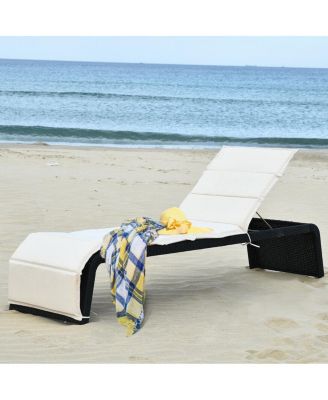 Adjustable Patio Rattan Lounge Chair with Cushioned