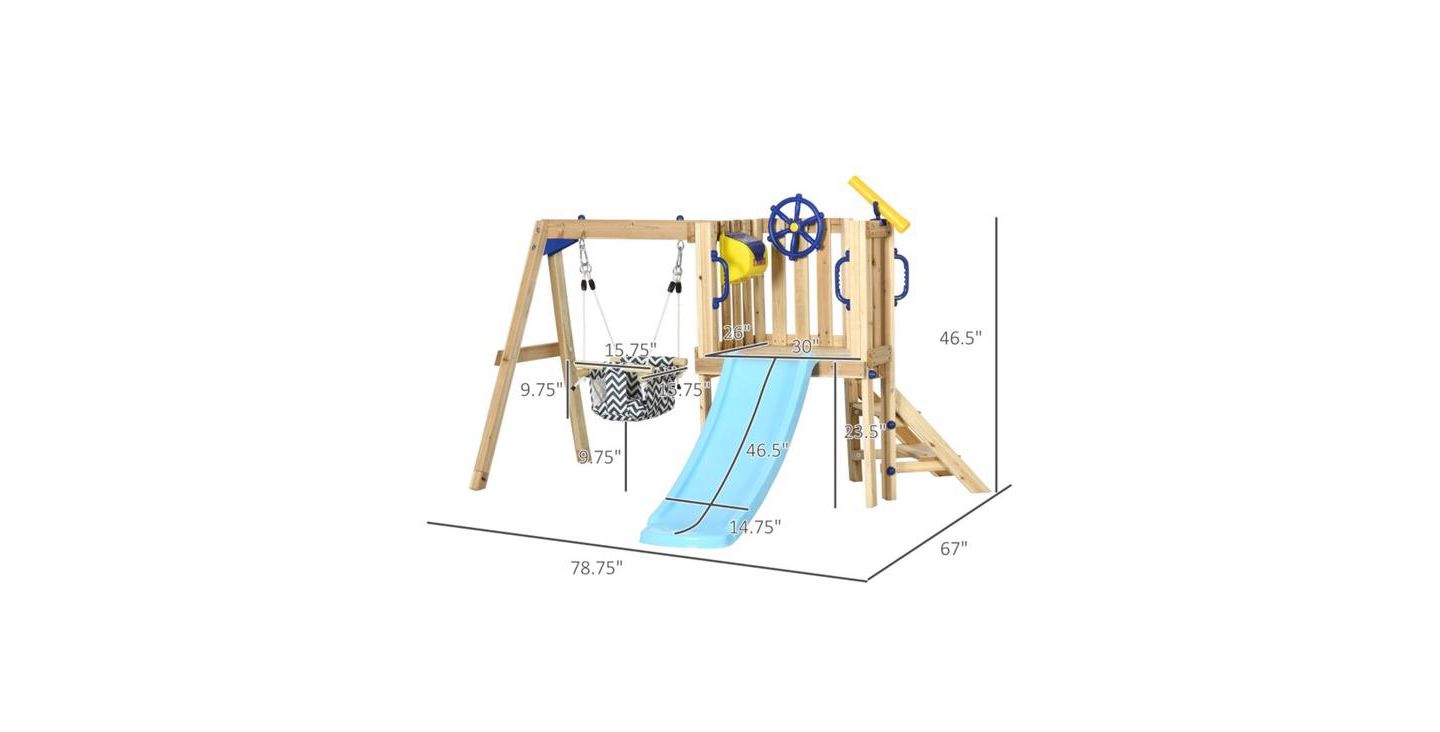 Детские игрушки Slickblue Wooden Swing Set with Toddler Slide, Climbing Steps & Accessories, Ages 1-4, цвет: Синий — фото 2