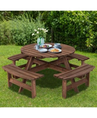 Patio 8 Seat Wood Picnic Dining Seat Bench Set