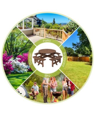 Patio 8 Seat Wood Picnic Dining Seat Bench Set