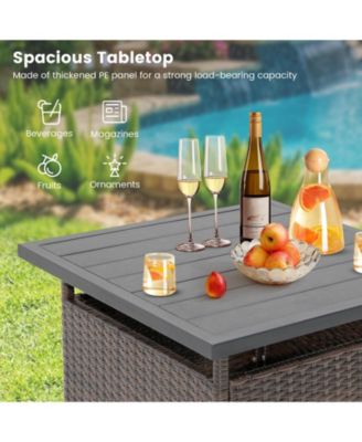 Patio Square Wicker Side Table with Umbrella Hole for Yard Garden Poolside