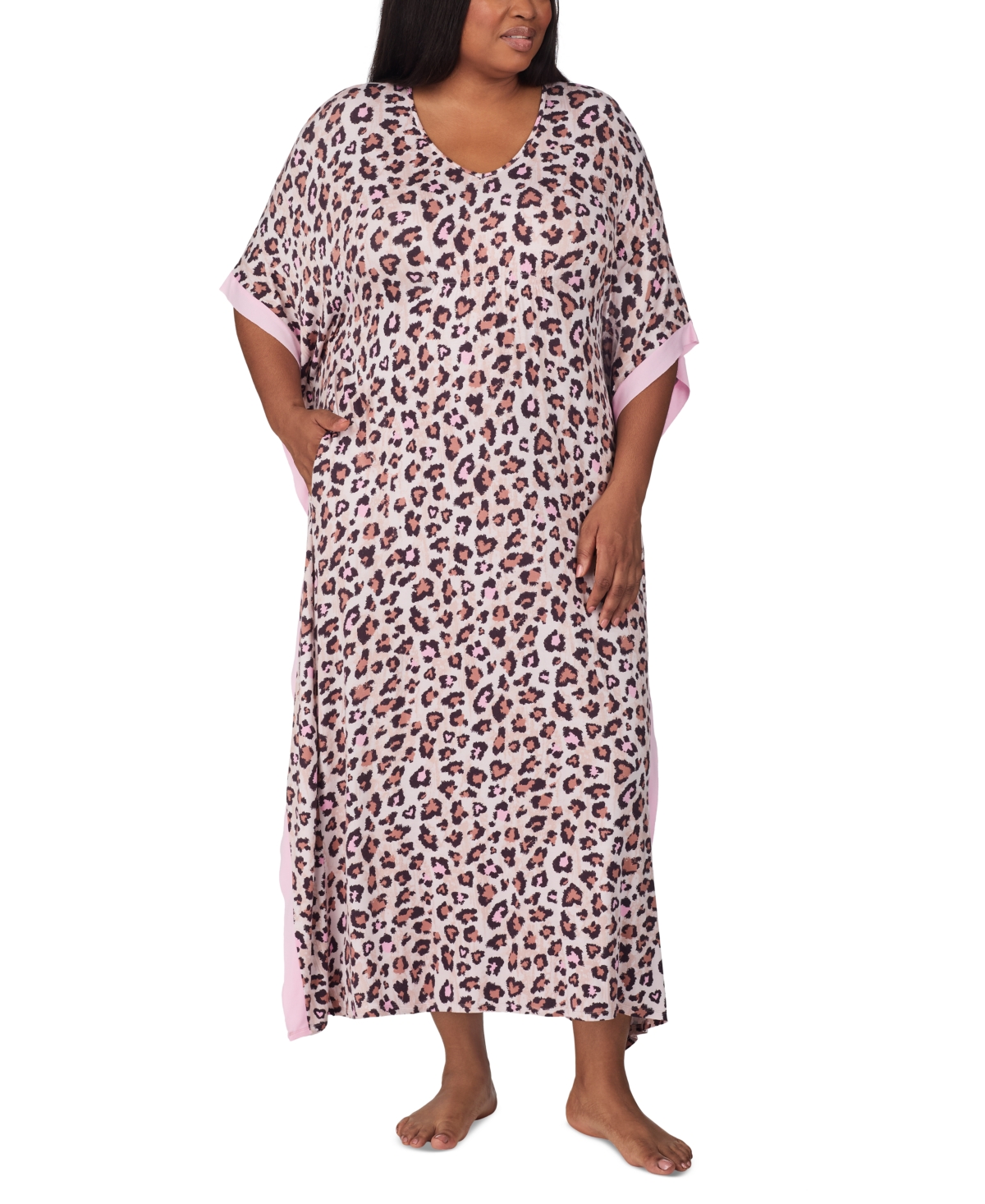 Ellen Tracy Plus Size Printed V-Neck Caftan Nightgown