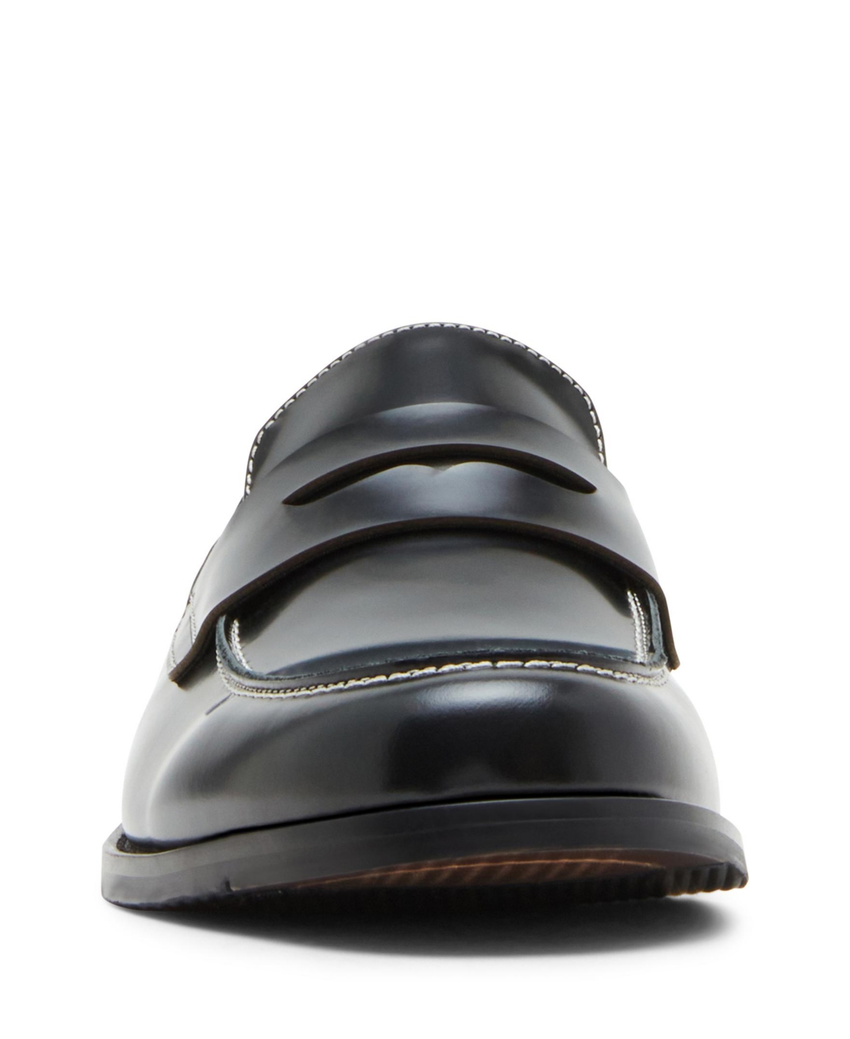 Steve Madden Men's Natan Penny Moc Toe Loafer In Black Leather