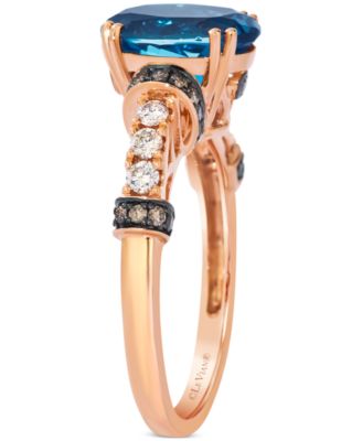 London Blue Topaz (3 ct. t.w.) & Diamond (3/8 ct. t.w.) Ring in 14k Rose Gold