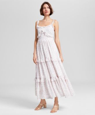 And Now This - Women's Floral-Print Ruffled Tiered Fit & Flare Smocked-Waist Dress
