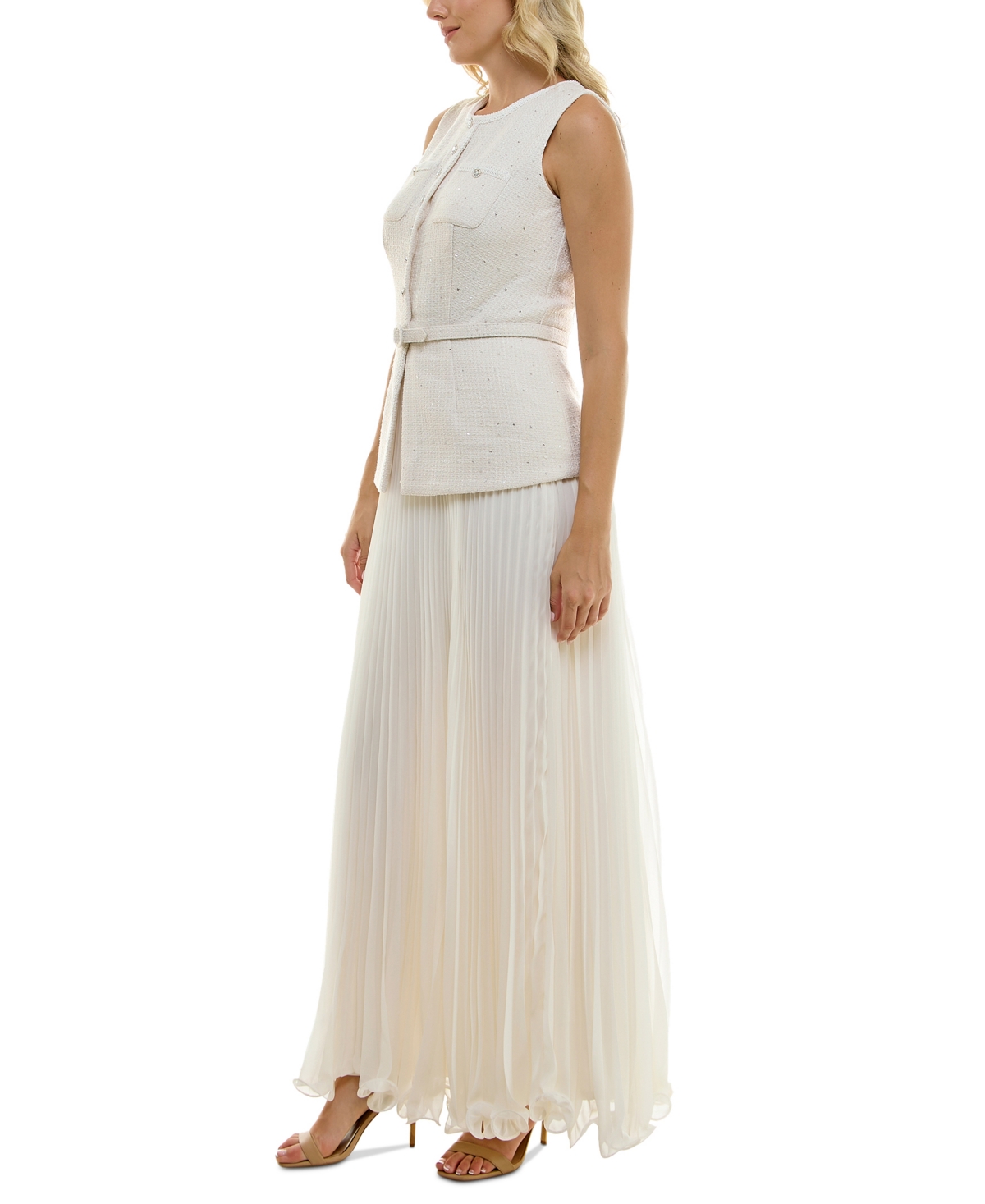 Taylor Women's Embellshed Mixed-Media Pleated Gown