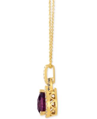 Rhodolite (2-1/10 ct. t.w.) & Diamond (1/4 ct. t.w.) Pear-Shape Halo 20" Adjustable Pendant Necklace in 14k Yellow Gold