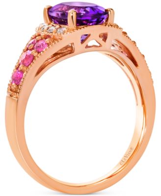 Amethyst (1-1/3 ct. t.w.), Pink Sapphire (3/8 ct. t.w.) & Nude Diamond (1/8 ct. t.w.) Ring in 14k Rose Gold