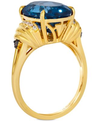 London Blue Topaz (6-3/8 ct. t.w.) & Diamond (1/20 ct. t.w.) Oval Ring in 14k Yellow Gold