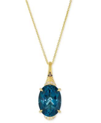 Le Vian - London Blue Topaz (6-3/8 ct. t.w.) & Diamond Accent Oval 20" Adjustable Pendant Necklace in 14k Yellow Gold