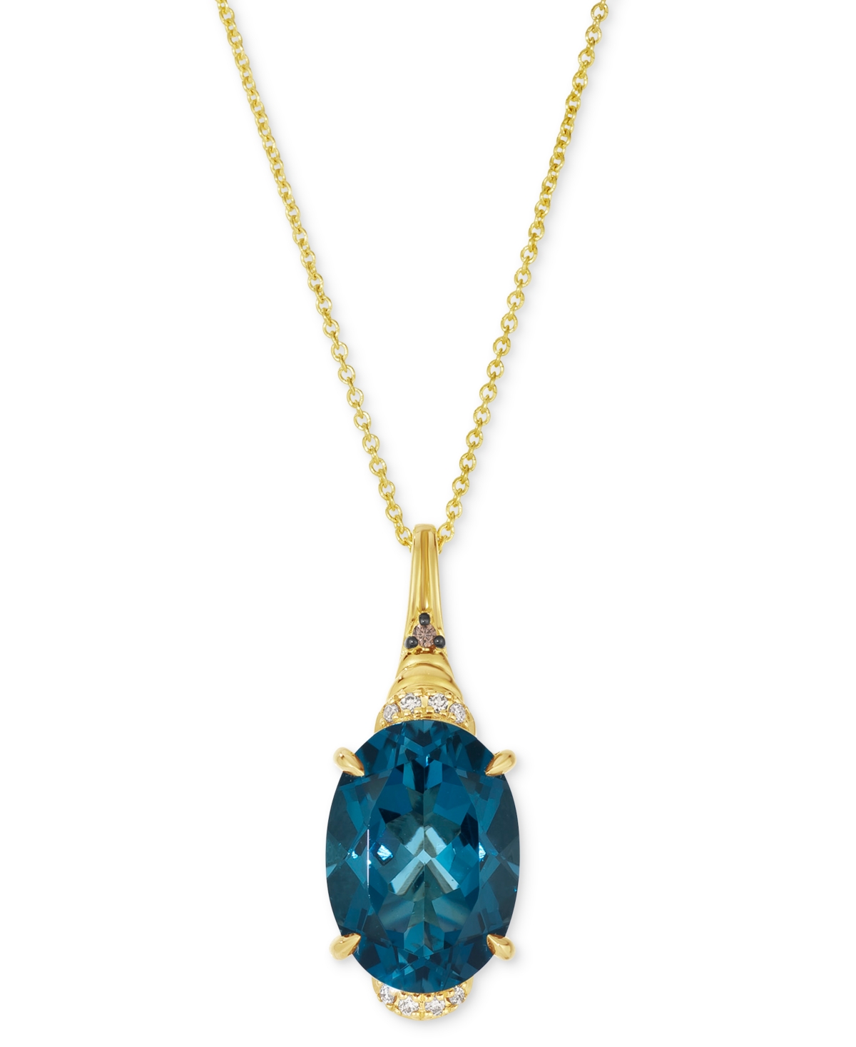 London Blue Topaz (6-3/8 ct. t.w.) & Diamond Accent Oval 20" Adjustable Pendant Necklace in 14k Yellow Gold - Yellow Gold