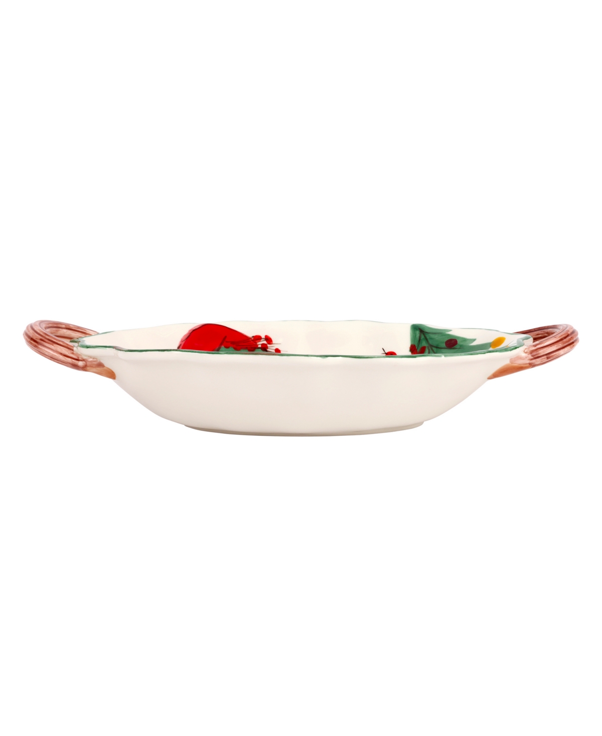 Vietri Old St. Nick Handled Scalloped Oval Bowl In Red