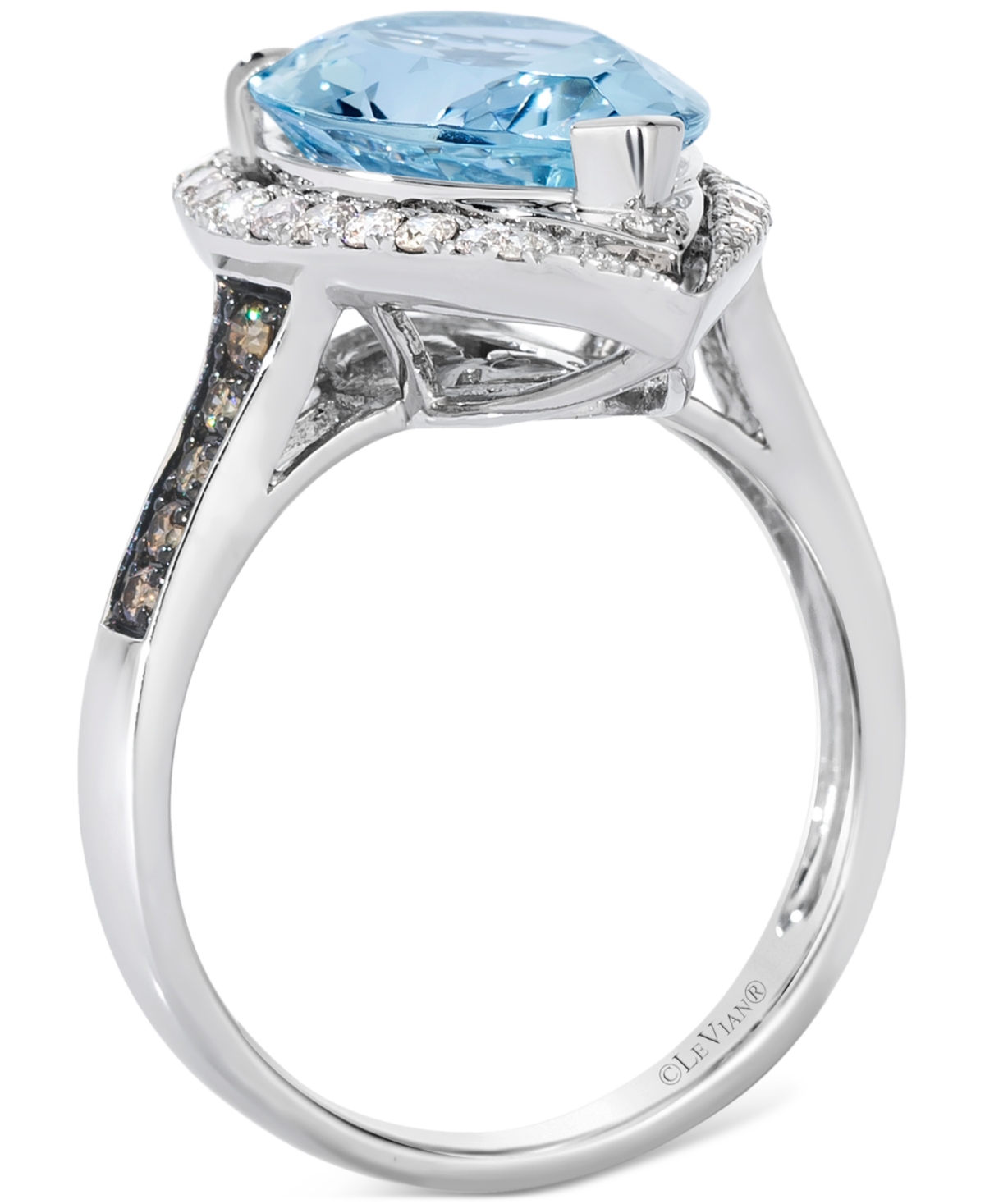 Le Vian Sea Blue Aquamarine (4-1/4 Ct. T.w.) & Diamond (3/8 Ct. T.w.) Pear-shape Statement Ring In 14k White In Blue