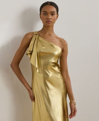 ワンピース LAUREN RALPH LAUREN Woman Dress Gold 253918412 710 Lauren Ralph Lauren Women's Metallic Charmeuse One-Shoulder