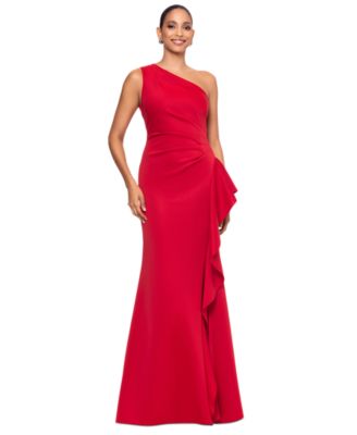 Women's Ruffled One-Shoulder Scuba Gown
