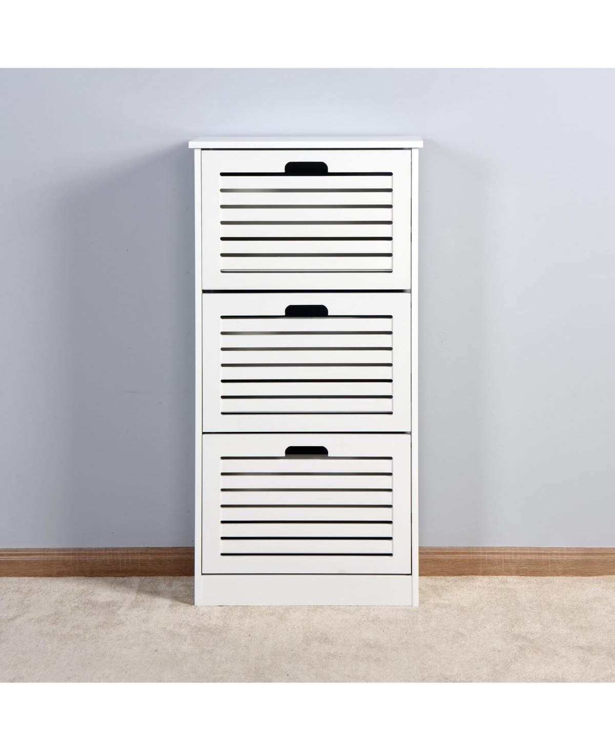 Slickblue Wooden Shoe Cabinet for Entryway,Shoe Storage Cabinet with 3 Flip Doors - White