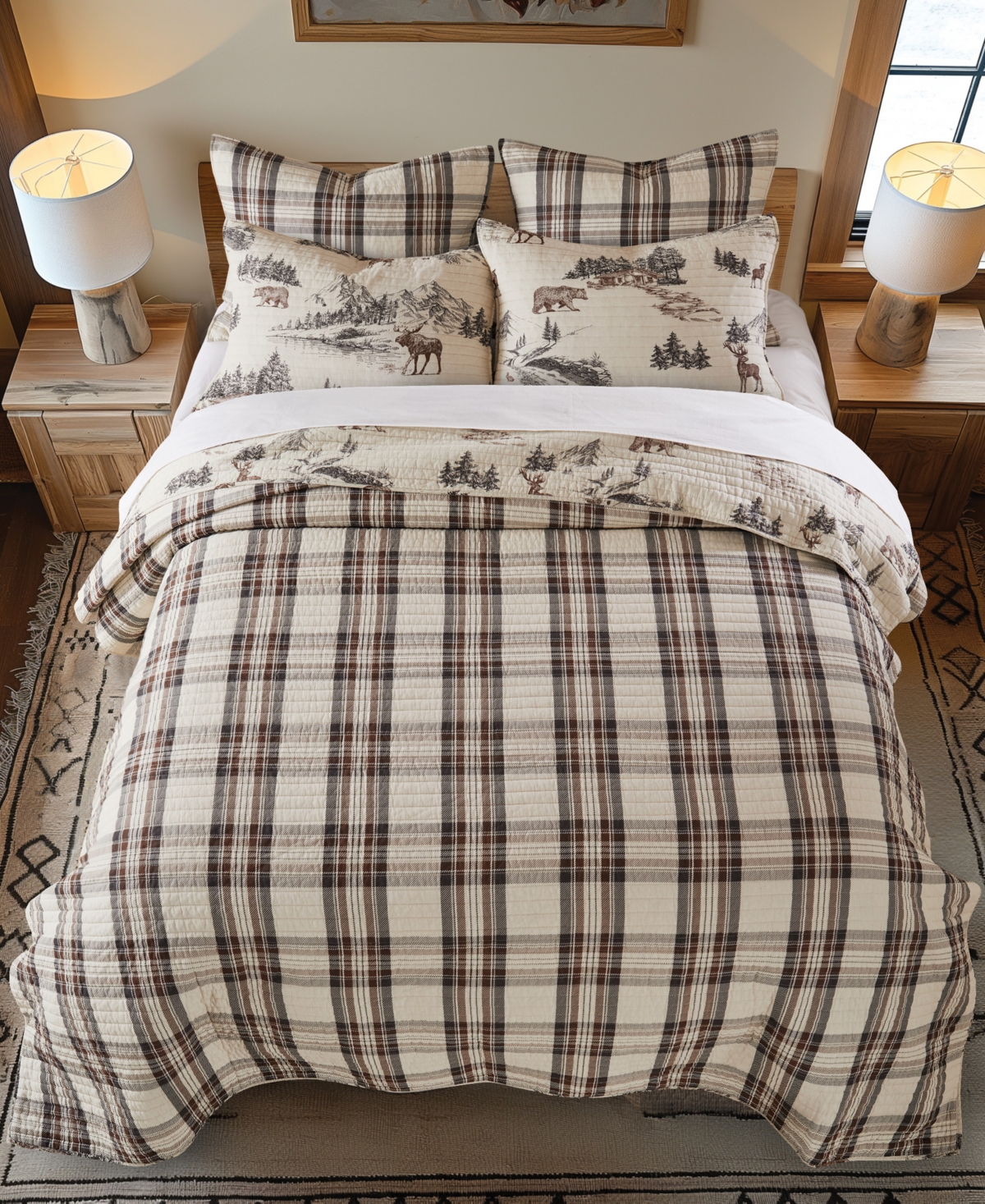 Levtex Lodge Toile Reversible 3-pc. Quilt Set, Full/queen In Tan