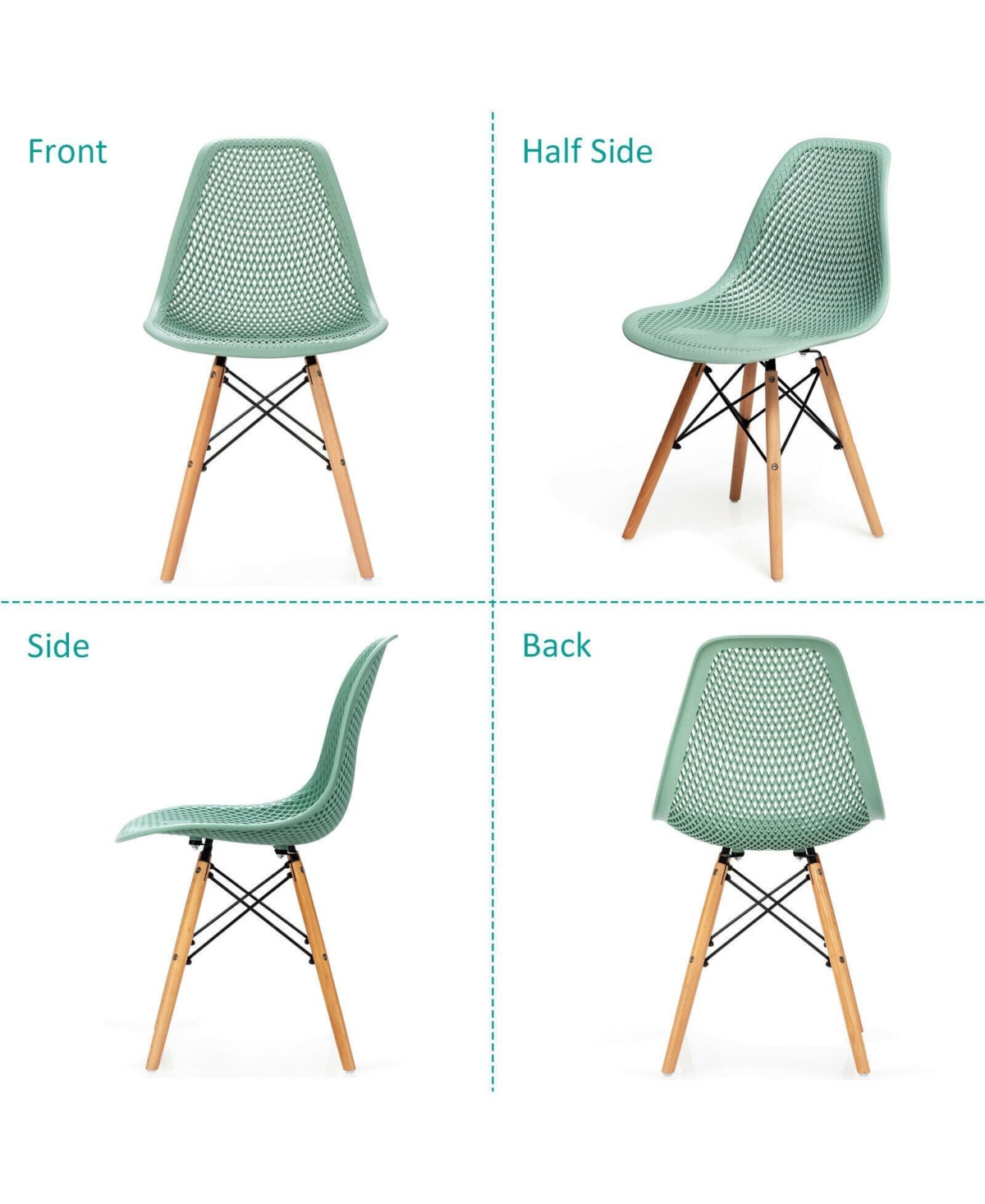 Sugift 4 Pieces Modern Plastic Hollow Chair Set with Wood Leg