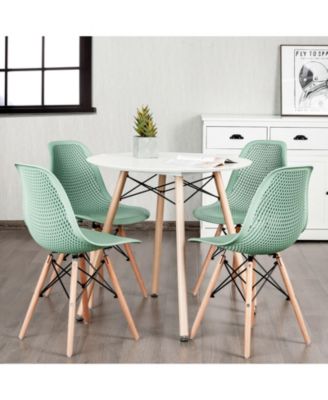 4 Pieces Modern Plastic Hollow Chair Set with Wood Leg