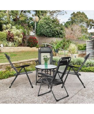 4 Pieces Patio Garden Adjustable Reclining Folding Chairs with Headrests