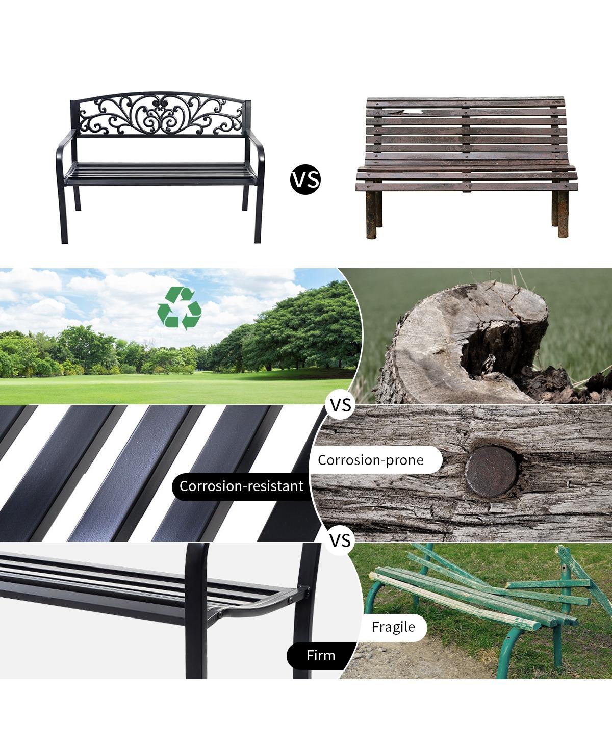 Sugift Patio Park Steel Frame Cast Iron Backrest Bench Porch Chair