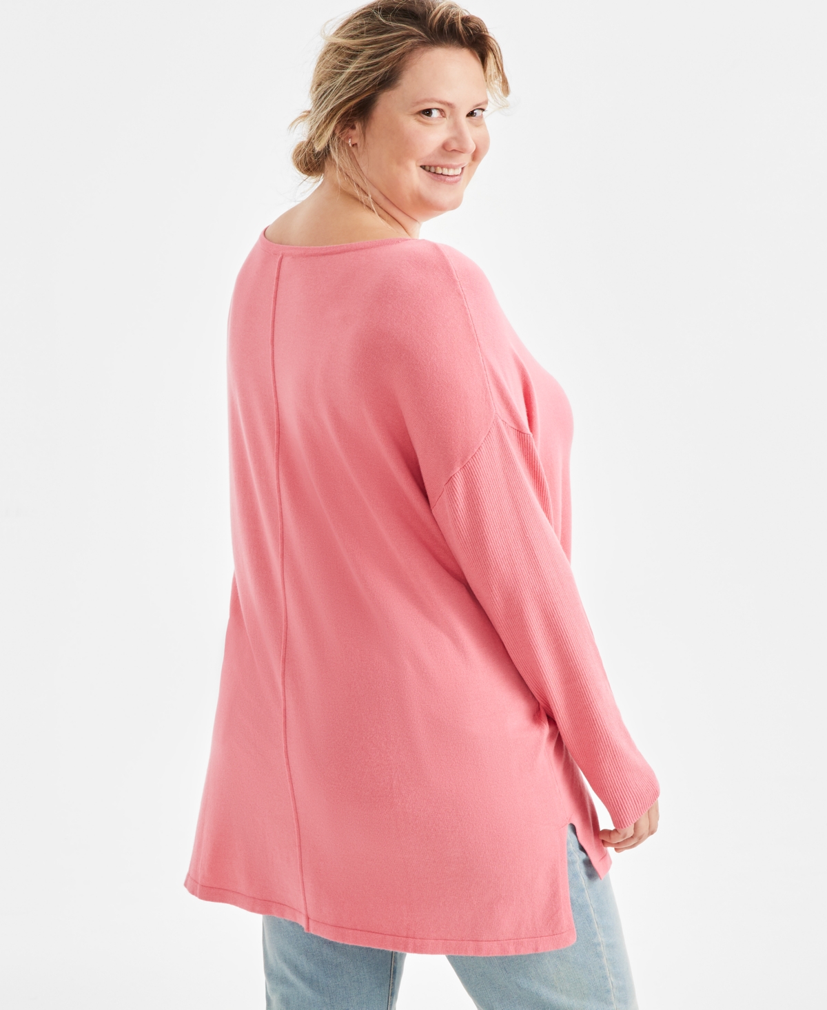 STYLE & CO PLUS SIZE KNIT SEAM-FRONT TUNIC TOP, CREATED FOR MACY'S 