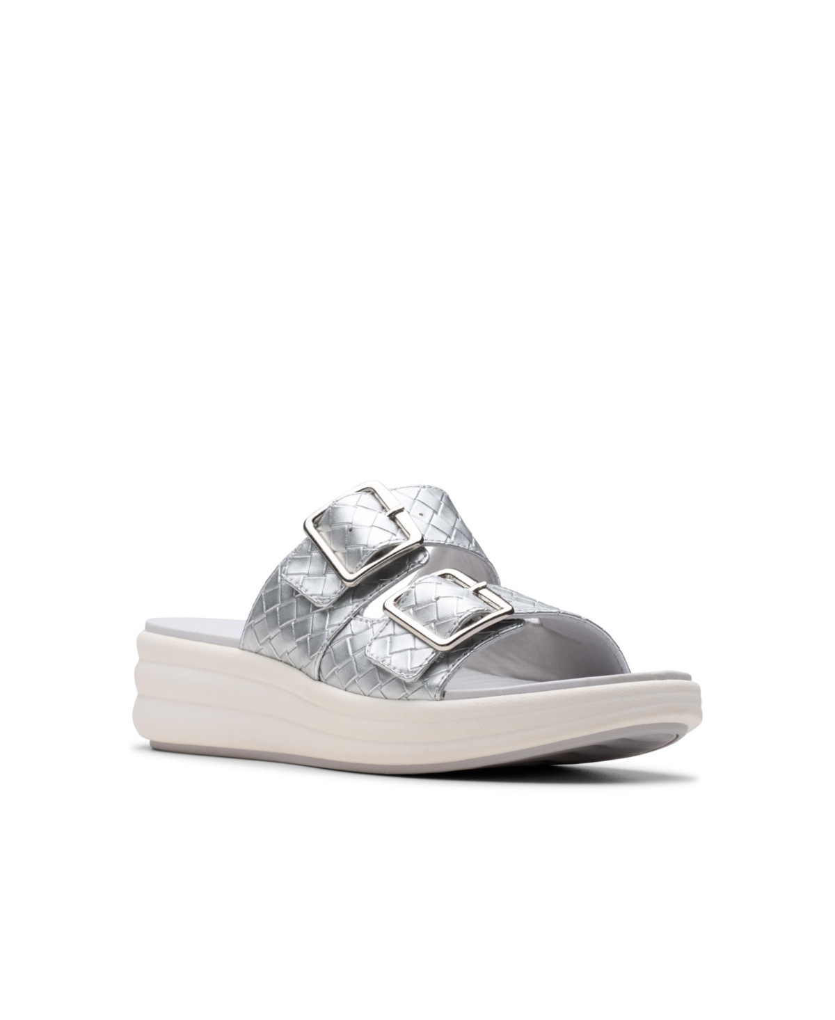Clarks Women's Drift Buckle Slip-on Slide Wedge Sandals In Silver Metallic Synthetic