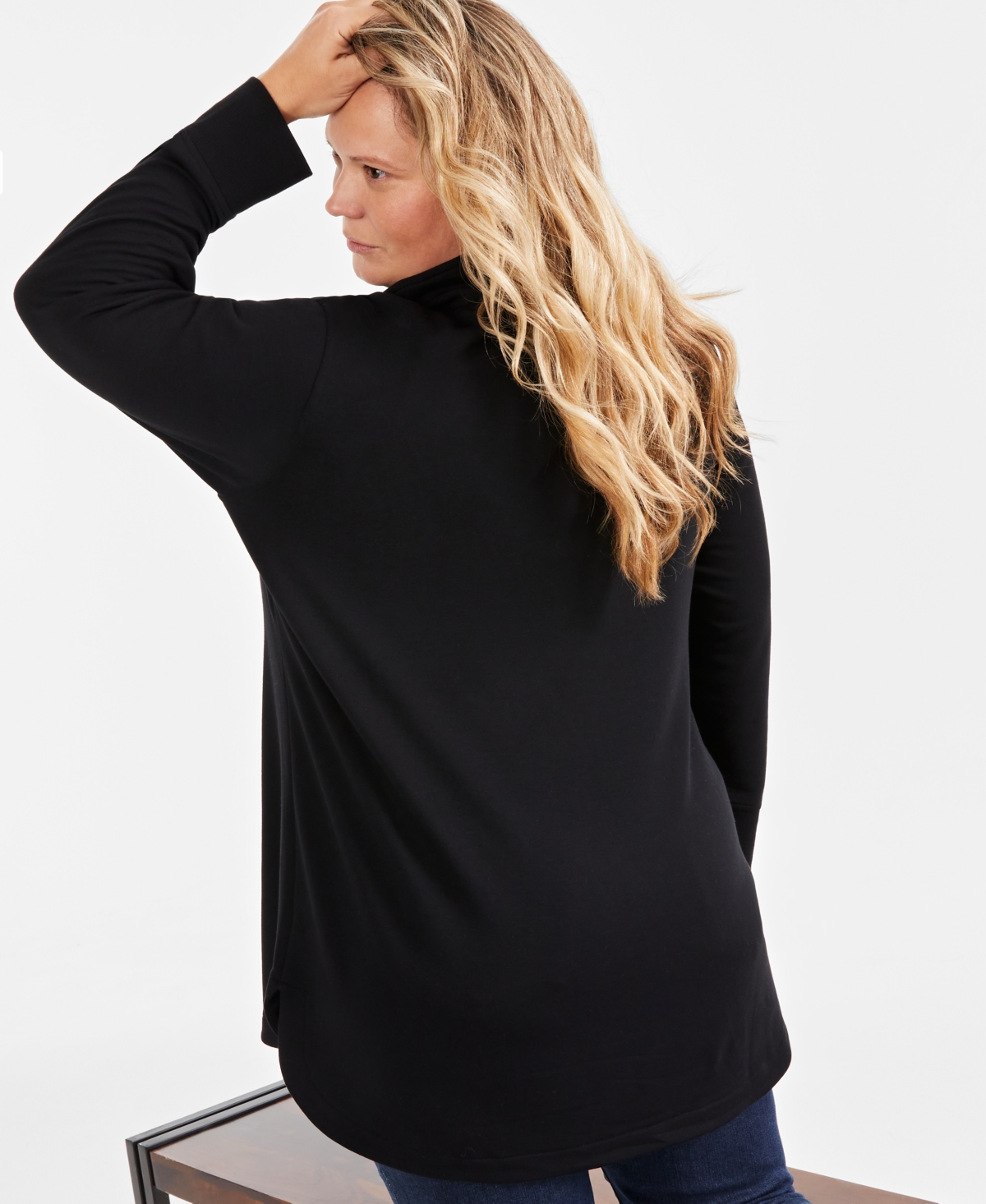 Style & Co Plus Size Quarter-zip Top, Exclusively At Macy's In Deep Black