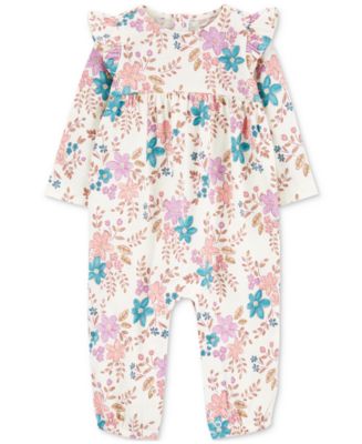 Baby Girl Floral Pattern Or Solid Color Long Sleeve Jumpsuit