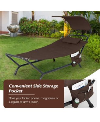Patio Hanging Chaise Lounge Chair with Canopy Cushion Pillow and Storage Bag